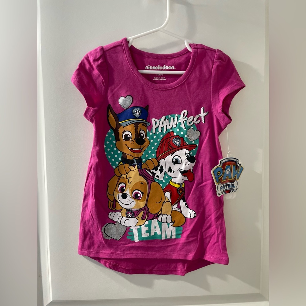Paw Patrol Pink Girls Short Sleeve Tee with PAWfect Team Graphic